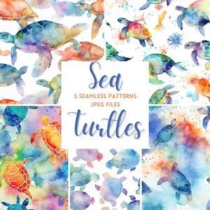 Sea Turtles Pattern Watercolor Seamless Pattern Digital Paper Birthday Invitation Pattern background wallpaper wrapping paper scrapbook