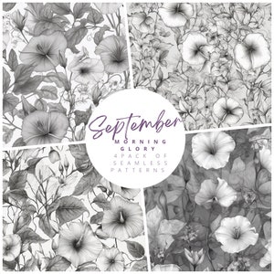 Patrón floral Patrón sin costuras Papel digital Nacimiento Flor SEPTIEMBRE Morning Glory Patrón para papel tapiz de fondo papel de regalo álbum de recortes