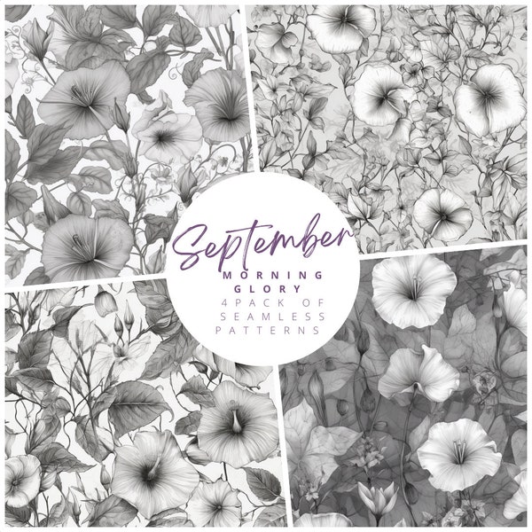 Floral Pattern Seamless Pattern Digital Paper Birth Flower SEPTEMBER Morning Glory Pattern for background wallpaper wrapping paper scrapbook