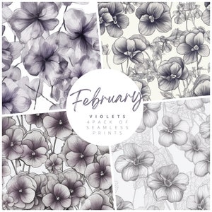 Patrón floral Patrón sin costuras Papel digital Nacimiento Flor FEBRERO violetas Patrón para fondos papel tapiz papel de regalo álbum de recortes