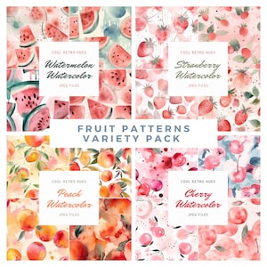 Obst Nahtloses Muster Obst Aquarell Wassermelone Erdbeere Pfirsich Kirsche Digitales Papier Hintergrund Tapete Geschenkpapier Sammelalbum retro