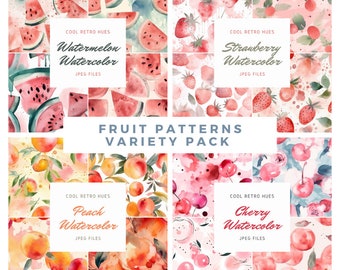 Fruit Seamless Pattern Fruit Watercolor Watermelon Strawberry Peach Cherry Digital Paper background wallpaper wrapping paper scrapbook retro