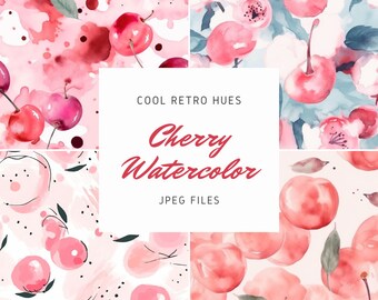 Cherry Pattern Fruit Watercolor Cherry Seamless Pattern Digital Paper Watermelon Pattern for backgrounds wallpaper wrapping paper scrapbook