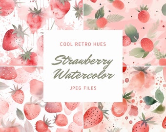 Strawberry Pattern Watercolor Strawberry Seamless Pattern Fruit Digital Paper Pattern for backgrounds wallpaper wrapping paper scrapbook