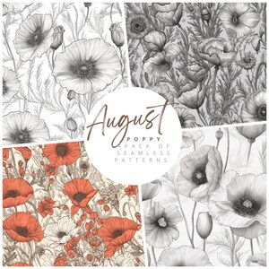 Patrón floral Patrón sin costuras Papel digital Nacimiento Flor AGOSTO Patrón de amapola para fondos papel tapiz papel de regalo álbum de recortes mínimo