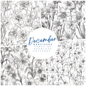 Patrón floral Patrón sin costuras Papel digital Nacimiento Flor DICIEMBRE Narciso Patrón para fondos papel tapiz papel de regalo álbum de recortes