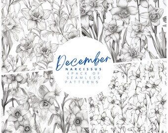 Blumenmuster Seamless Pattern Digital Paper Birth Flower DEZEMBER Narcissus Muster für Hintergründe Tapete Geschenkpapier scrapbook