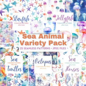 Sea Animal Pattern Aquarelle Seamless Pattern Digital Paper Birthday Invitation Pattern fond d'écran papier d'emballage scrapbooking océan