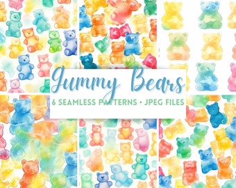 Gummy Bears Pattern Aquarelle Seamless Pattern Digital Paper Candy Pattern fond d'écran papier d'emballage album gommeux ours
