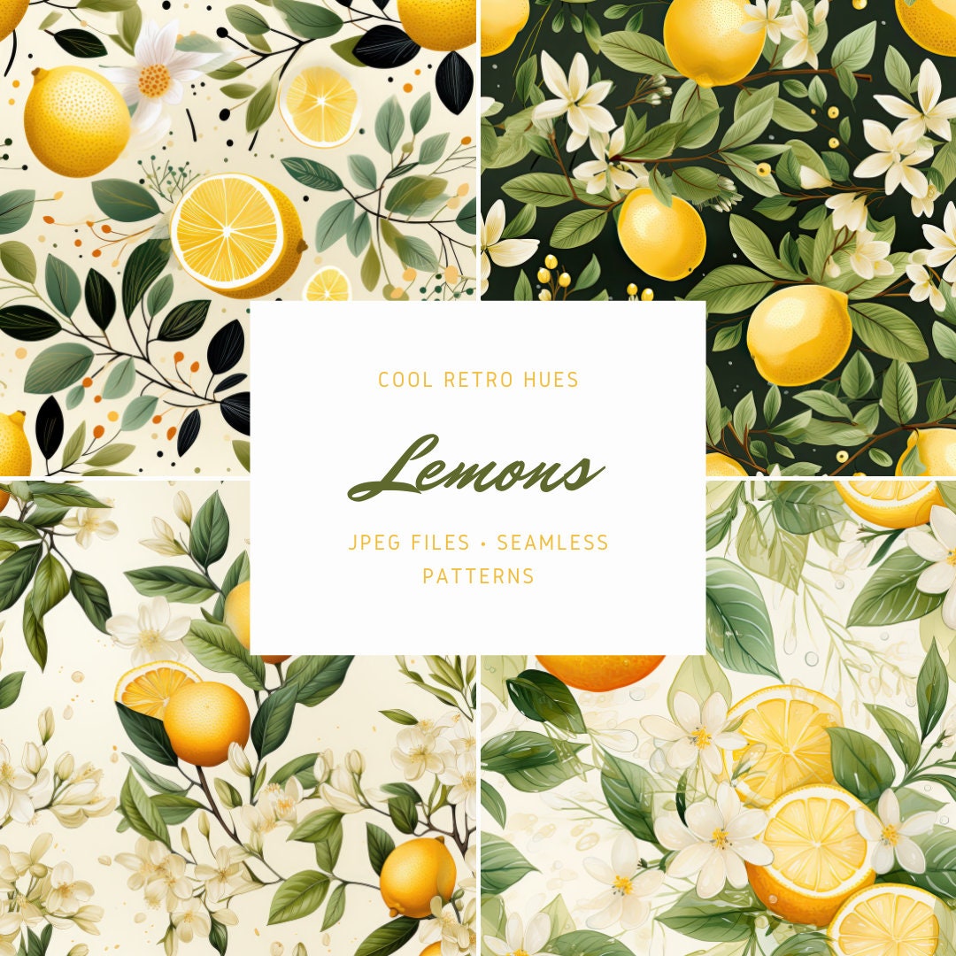 Lemon Pattern Fruit Watercolor Lemon Seamless Pattern Digital Paper Fruity Pattern background wallpaper wrapping paper scrapbook retro