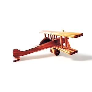 Vintage Handmade Wooden Airplane Toy, Large Wooden Bi-Plane Toys 12”x 12”