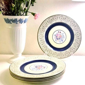 Vintage Johnson Bros. Englad Navy and Gold PAREEK Dinner Plates - Singles