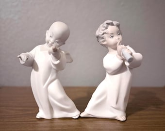 1970s Lladro 2/set  4540 "Angel with Flute" Cherubs Playing instruments