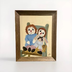 Vintage 1950s RAGGEDY ANN and ANDY Original Framed Painting Art Artist Signed