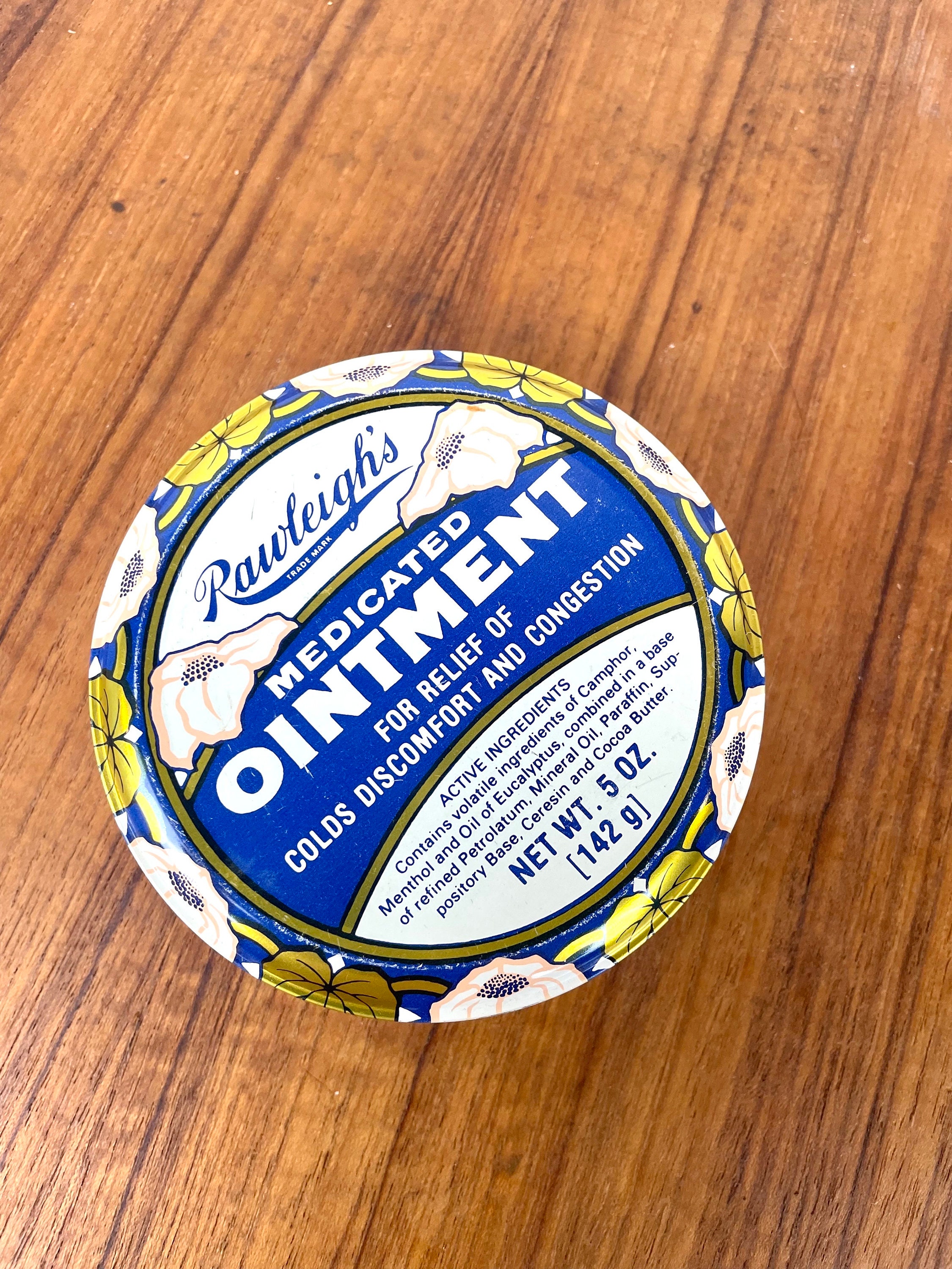 Vintage Rawleighs Medicated Antiseptic Salve Floral Round Tin 5oz 4wide