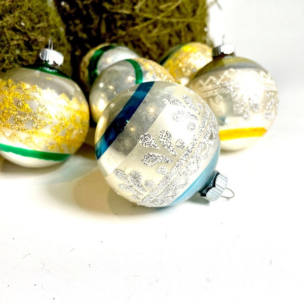 Vintage Shiny Brite Glass Ornaments  | Your Choice! Yellow Gold, Blue 2.25”