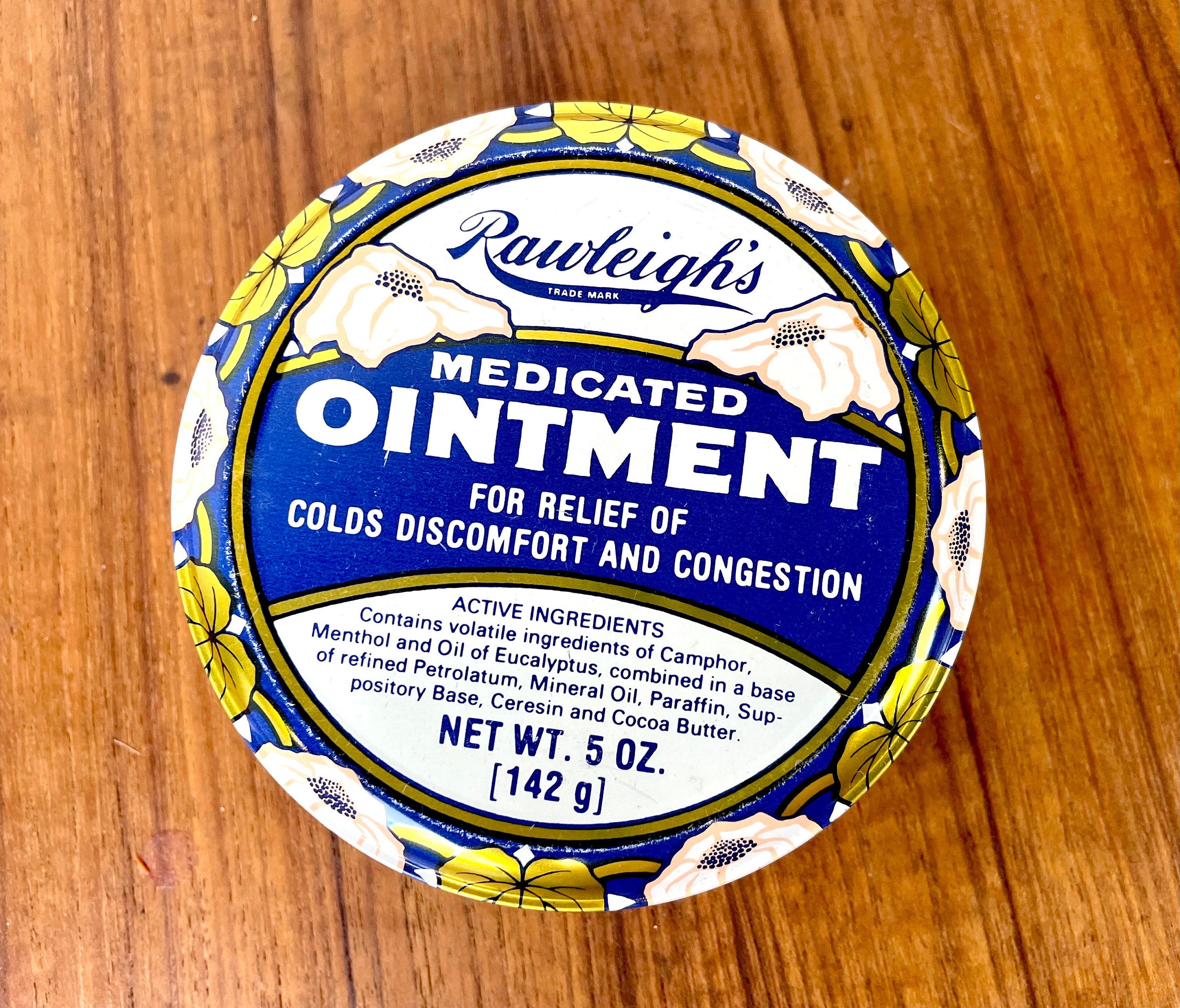 Vintage Rawleighs Medicated Antiseptic Salve Floral Round Tin 5oz 4wide