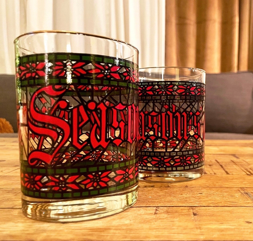 Vintage Pair of Double Old Fashioned Seasons Greetings Christmas Glasses HOUZE 12oz - Etsy Vintage Pair of Double Old Fashioned Seasons Greetings Christmas Glasses HOUZE 12oz - Etsy