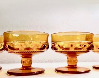 NEW Vintage Colony Amber Glass Kings Thumb Sherbet Glasses 1960s | 4pc New in Original Box | Mid-Century Amber Glass