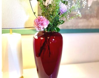 Vintage Ruby Red Cranberry Glass Vase | 13.5" Poland Handblown