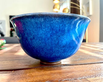 Vintage Footed Speckled Blue Bowl by LEN Pottery | 7”wide X 4” deep