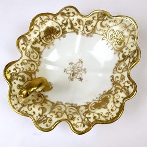Antique Hand-Painted Nippon Handled Bowl with Gilded Leaves- Blue Maple Leaf Makers Mark  7.5”