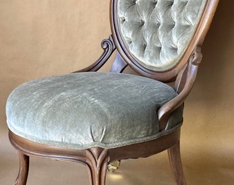 LOCAL Pick-Up Only - 19th Century French Walnut Mid-Victorian Upholstered Parlor Chair on Wheels