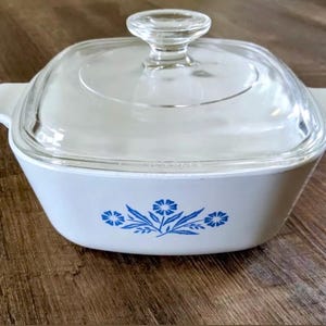 1960s Vtg 1.5 Quart Blue Corning Ware Casserole Dish with Pyrex Glass Lid 1.5 Quarts P-1 1/2-b **FREE SHIP**