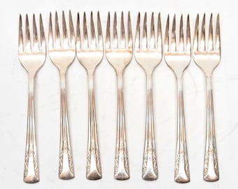 Vintage Silverplate Forks | Camelia Silver Plated Salad Forks | 7 pieces Set