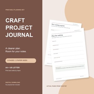 Craft Project Planner Printable, Materials List and Creative Progress Journal PDF
