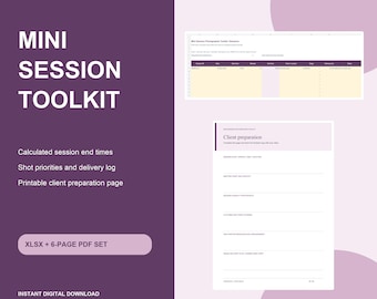 Mini Session Photographer Planner, Excel Booking Schedule and Printable Client Preparation PDF
