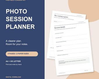 Photoshoot Planner Printable, Shot List and Session Preparation Checklist PDF