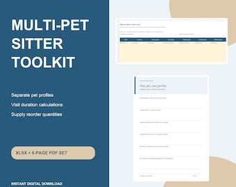 Multi Pet Sitter Instructions, Excel Visit Tracker and Printable Pet Care Handoff PDF