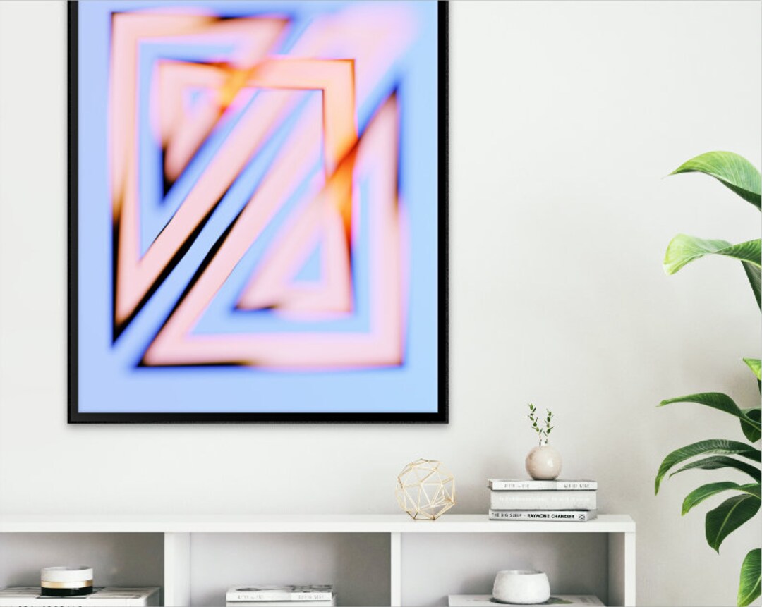 Modern Blue & Orange Wall Art Framed Canvas Original Artwork Etsy