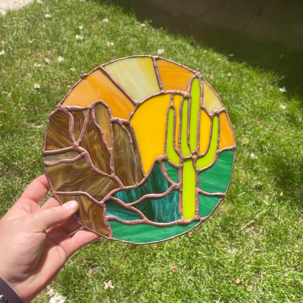 Stained Glass Cactus Suncatcher Etsy