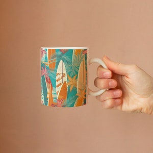 Retro Surf Coffee Mug, Hawaii Coffee Mug, Tropical mug, Travel Mug, Aloha Coffee Mug, 11oz Ceramic Mug