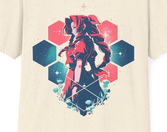 Aeris Galaxy Softstyle T-Shirt, Neoncore Aerith, FF7 Shirt, JRPG Merch, Nerdy Game Tshirt