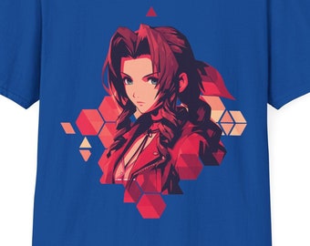 Aerith FF7 Hexagon Softstyle T-Shirt, Neoncore Aerith, FF7 Shirt, JRPG Merch, Nerdy Game Tshirt