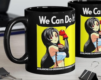 Tifa We Can Do It Black Mug (11oz, 15oz), Gaming Mug, Gamer Mug, Tifa Mug, Nerdy Mug, FF7 Mug, Gift Mug, Coffee Mug, Fantasy Mug