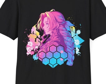 Aerit FF7 Flower Softstyle T-Shirt, Neoncore Aerith, FF7 Shirt, JRPG Merch, Nerdy Game Tshirt