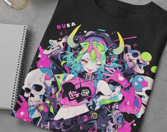 Buka Cute Necromancer Unisex Graphic Tee, Necromancer Shirt, Graphic Streetwear, Anime Style Streetwear, Grungecore, Skullcore Shirt