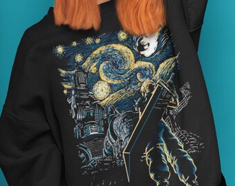 Starry Mako Crewneck Sweatshirt, Final Fantasy Jumper, FF7 Sweatshirt, Gamer Pullover