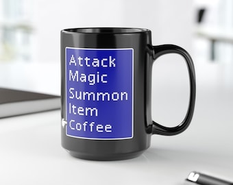 FF7 Menu Retro Coffee Black Mug (11oz, 15oz), Gaming Mug, Gamer Mug, Tifa Mug, Nerdy Mug, FF7 Mug, Gift Mug, Coffee Mug, Fantasy Mug