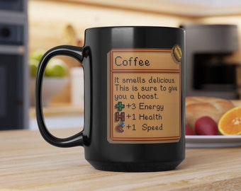 Stardew Valley Farming Black Mug (11oz, 15oz), Stardew Mug, Farming Sim Mug, Gamer Gift Mug, Nerdy Gaming Gift, Harvest Mug, Krobus Mug