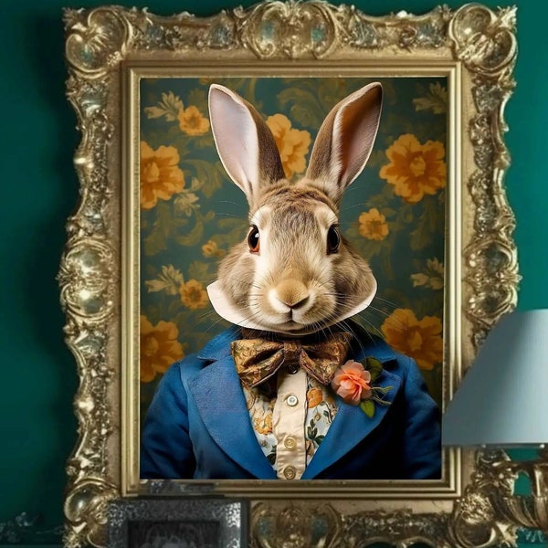 Impression d'art de portrait de lapin victorien | Collection de fête de mariage victorienne