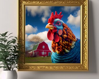 Chicken and Barn Digital Print Instant Download Nursery Art Baby Large Instant Print at Home