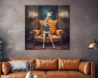 Renaissance Giraffe in Victorian Costume Silly Animal Art Digital Print At Home