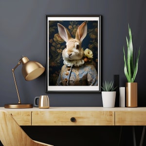 Renaissance Rabbit Art Print / Victorian Bunny Portrait Print / Animals ...