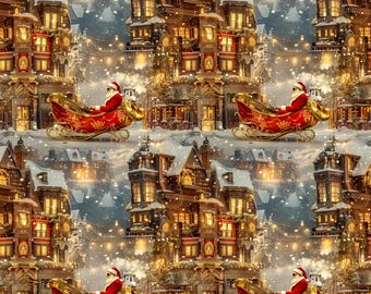 Viktorianische Herrenhaus Weihnachtsgeschenkpapier - Luxuriös und festlich mit dem Schlitten des Weihnachtsmannes, der hell leuchtet