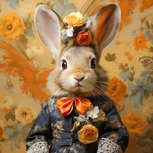 Victorian Bunny (Floral) Portrait Art Print | Victorian Wedding Party Collection